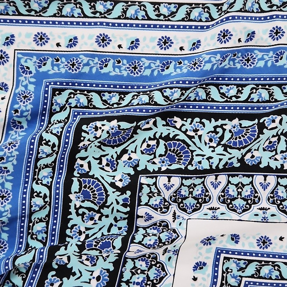 INC Blue and White Sleeveless Tank Top with Mandarin Collar, Size Medium - Picture 3 of 5